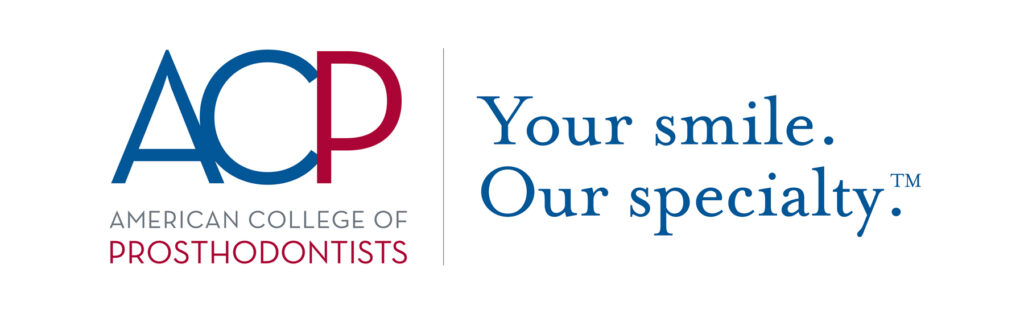 American College of Prosthodontists logo with text reading your smile our specialty