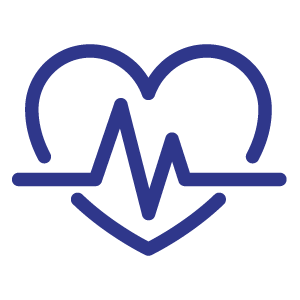 A dark blue outline of a heart with a zigzag heartbeat line running through the center, shown on a transparent background.