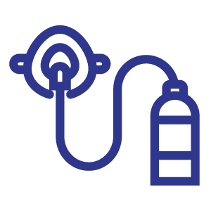 A blue icon of an oxygen mask connected by tubing to a small oxygen tank, shown on a transparent background.